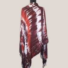 NWT Elden Tie Dye Scarf Rust Burgundy Fringe Wrap Southwest Rayon 44x72
