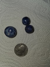 Antique Blue Bennington Type Glazed Clay Marbles Lot of 3 Large Estate Find
