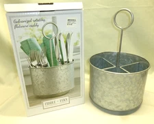 Fiddle + Fern Galvanized Rotating Flatware Caddy 4 section Utensil 12" w/ handle