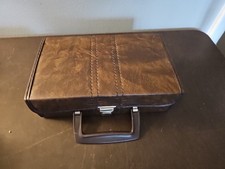 Vintage 12 Cassette Tape Storage Holder Travel Carry Case Brown Faux Leather