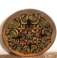 MCM Poole Pottery Bowl Aegean Shape 5 Flowers Earthy Tones Large 35cm Glazed VGC