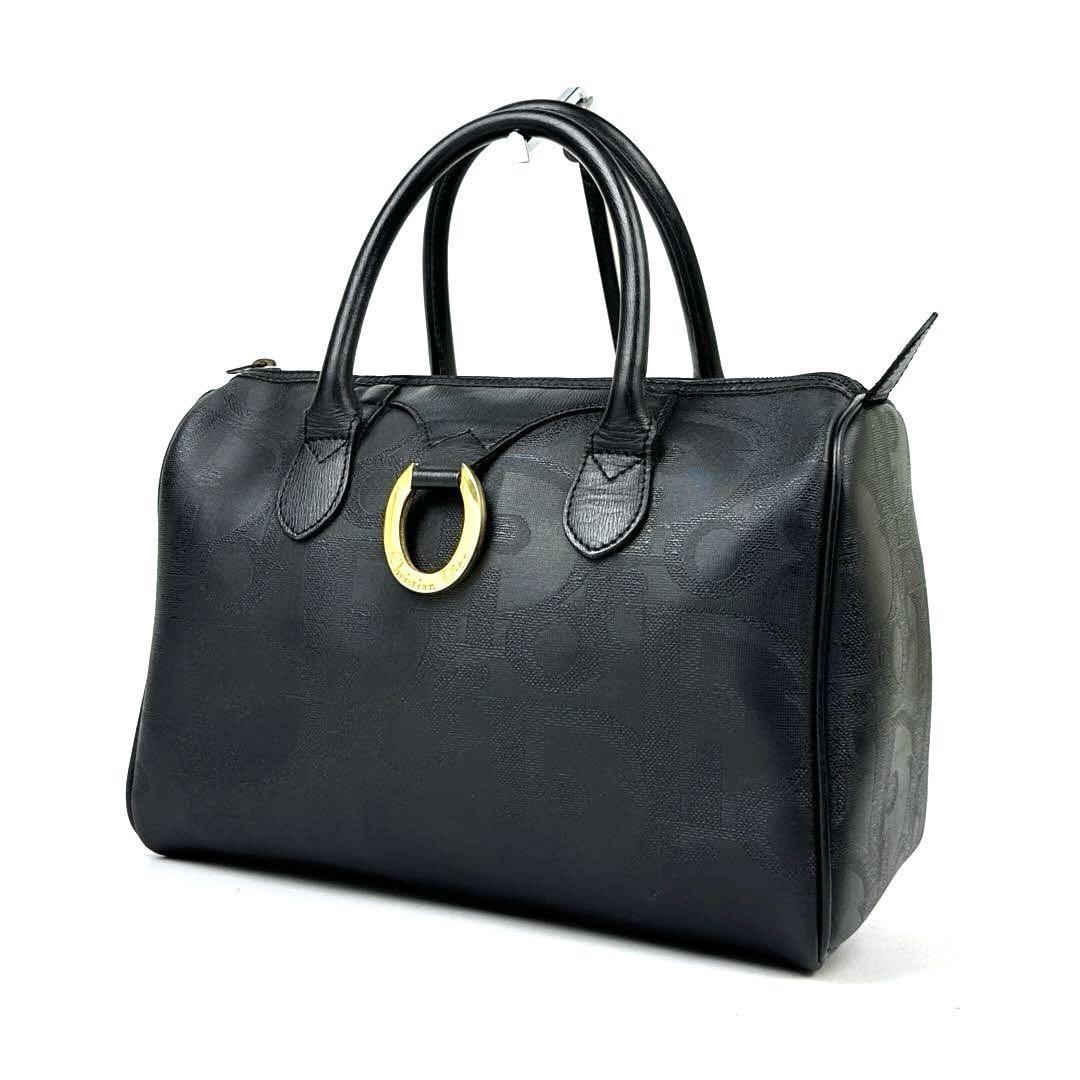 Dior Black Leather Oval Trotter Handbag with Gold Metal Fittings