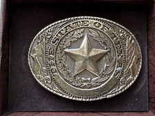 New! Vintage The State Of Texas Silver / Nickel Belt Buckle, Made in USA, w/ box