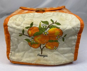 Vintage Toaster Cover Oranges MCM 1970s Quilted Wood Ring Retro Kitchen Decor