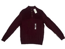 Club Room Mens Sweater Size Medium Plum Red Pullover Knit Quarter Button New