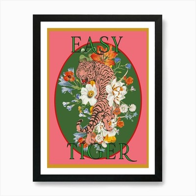 Easy Tiger Pink & Green Kunstdruck gerahmt Wandbild Poster Leinwanddruck Bild