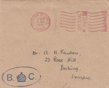 1945 Official Paid cover Lytham St Annes Lancs BC crown cachet to Dorking