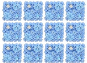 Artificial Flower Wall Panel 15*15inches -12 Pack Silk Rose Hydrangea Light Blue