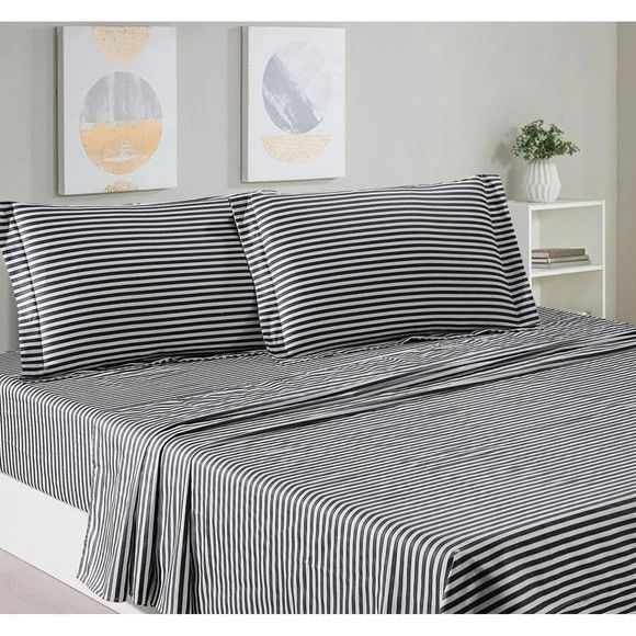 Juego de sábanas Bergan azul blanco a rayas 100 % algodón doble XL funda de almohada náutica Foto 3 de 3