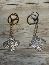 Rhinestone Four Leaf Clover Keychain Bag / Purse Charm Backpack Choose Color