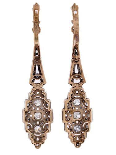 Ohrringe - 14 kt. Weißgold, Kaiserlich Russischer Jugendstil 56K (14K) Gold und - Bild 9 von 11