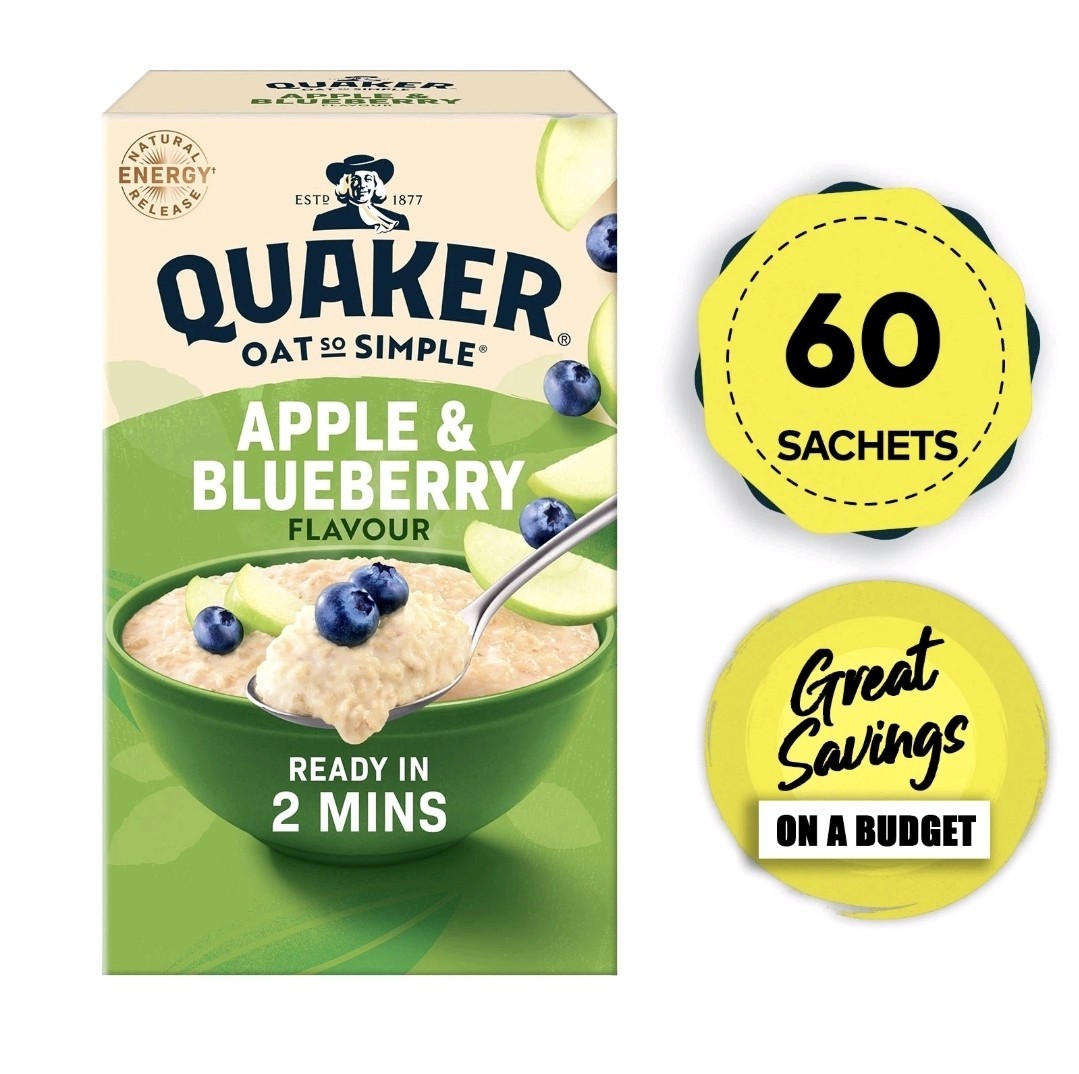 Quaker Oats Porridge Apple Blueberry 60 x 36g Sachets BBE 14/11/26