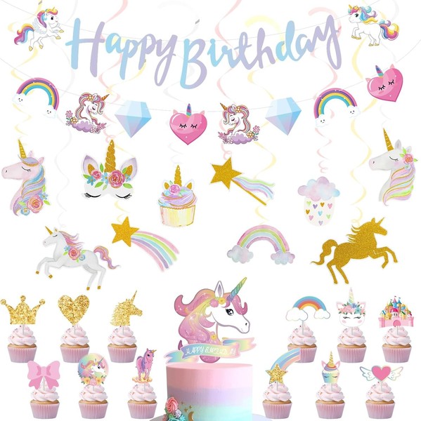 Einhorn Deko Kindergeburtstag HäNgende Wirbel Spiralen Happy Birthday Banner-image