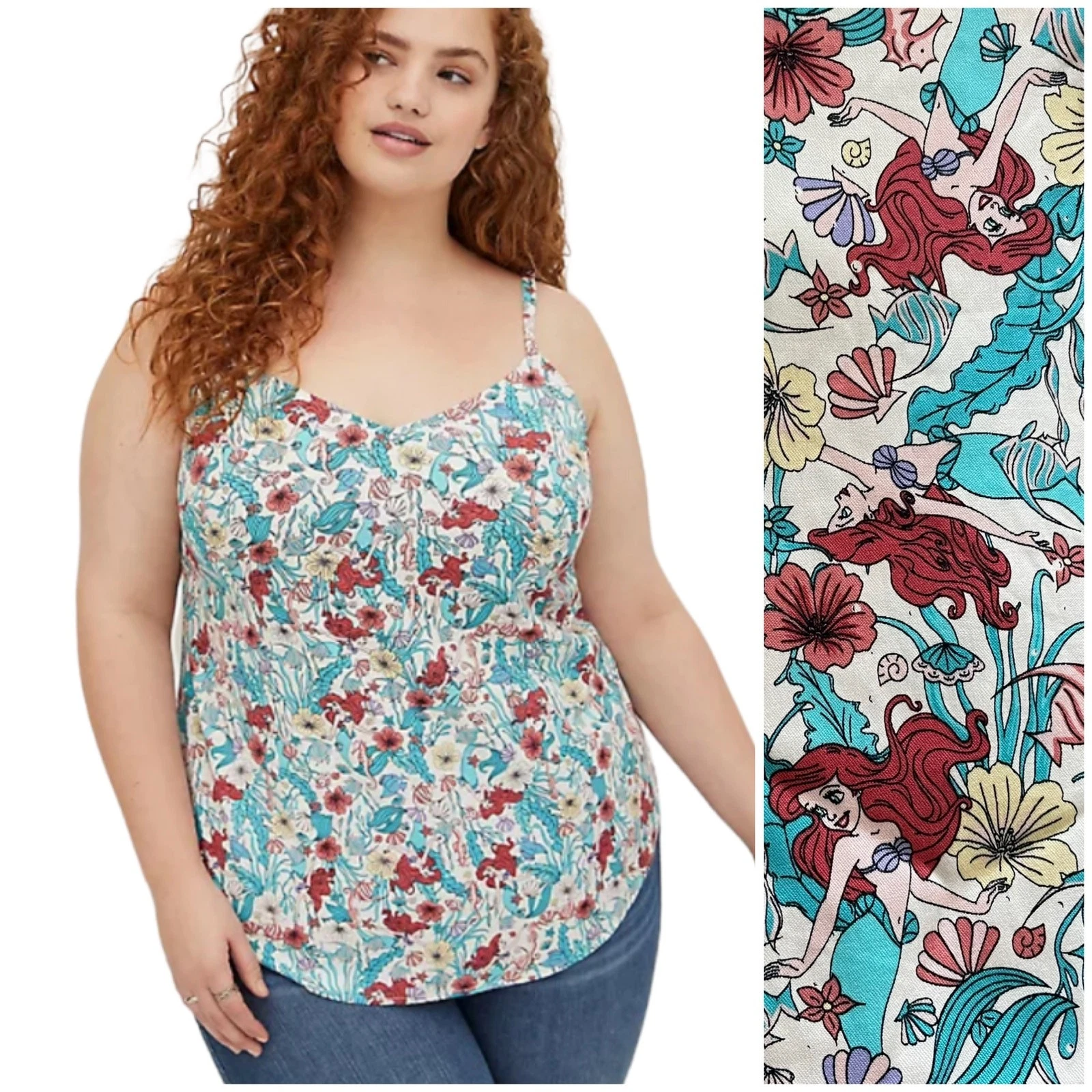 Torrid NWT Disney The Little Mermaid Ava Cami Stretch Challis Sea Life Size 6X