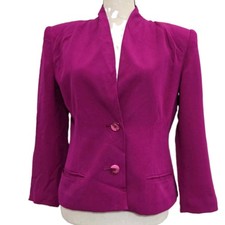 vintage 90s CASUAL CORNER size 4 Two Button 100 Silk Blazer Shoulder Pads Pink