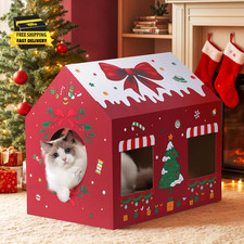 Christmas Cardboard Cat House, Indoor Cat Scratcher House 16.5''X12''X15'' , Ch