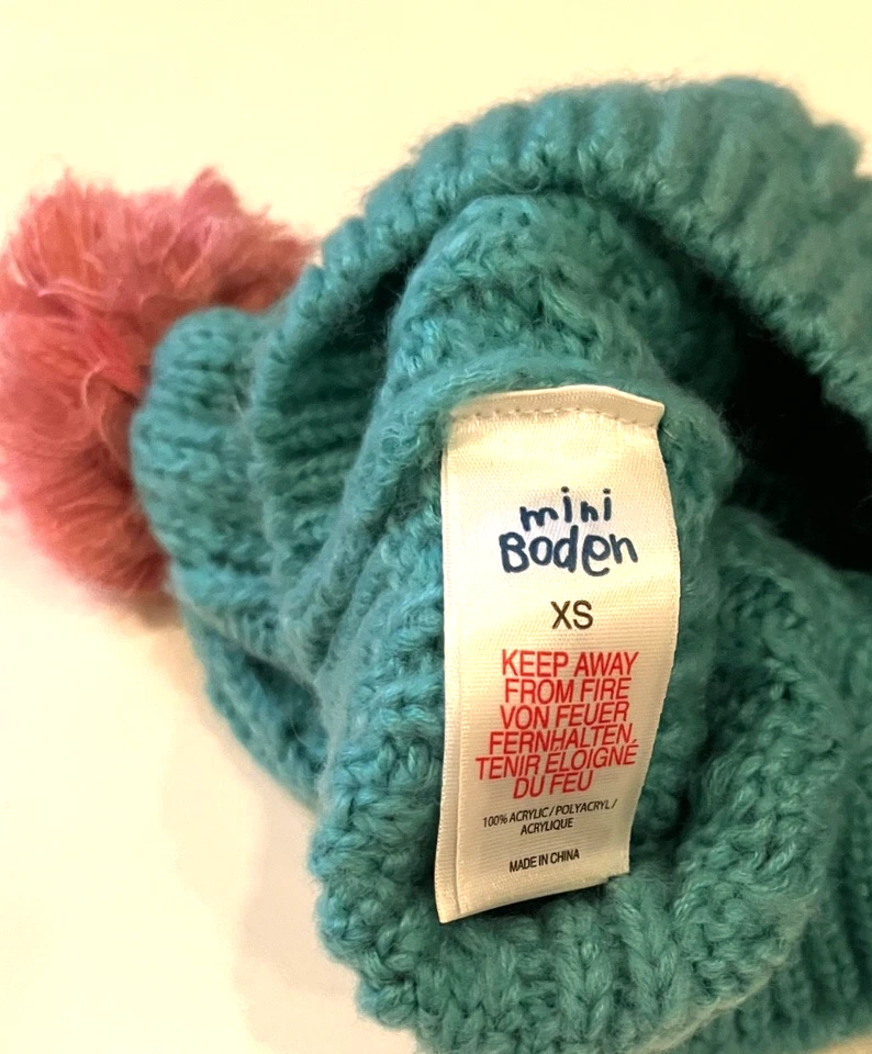 MINI GORRO TEJIDO CABLE AZUL SUELO CON POM NIÑA NIÑO XS 2-4 YO Foto 3 de 3