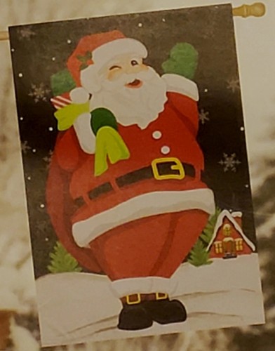 Navidad Alegre Papá Noel Agitando Jardín Bandera Doble Cara 28x44 Nuevo - Imagen 1 de 3