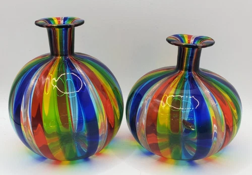 Original Vintage Gabbiani Italian Art Murano Glass Rainbow Vase Venezia Italy 2