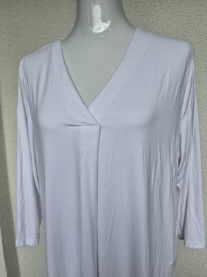 Laura Torelli Damen Longshirt Weiß Gr. L Viskose 3/4-Arm V-Ausschnitt