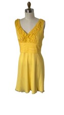 SZ 14 Womens Tahari Silk Chiffon Arthur Levine Fit & Flare Yellow Dress Designer