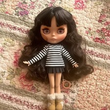 NEO Blythe Doll Custom Black Hair OOAK Matte Face Tan Skin BJD 12" Jointed Body