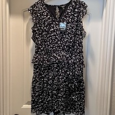 NWT Simply Vera Vera Wang Size XL Ruffle Tiered Dress Black White Print