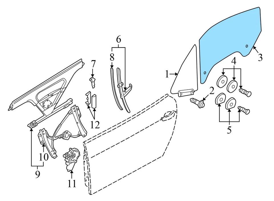 1999 - 2006 奥迪 TT - 右轿跑车门窗玻璃 8N8845202A — 第 2/4 张图片