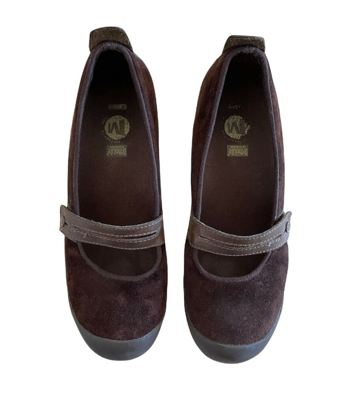 Scarpe Merrell Mary Jane scamosciate taglia 9M marroni zeppa tacco punta cappuccio comode casual