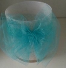 Infant Headband Turquoise Tulle Bow Stretch Crochet Headband Handmade In USA