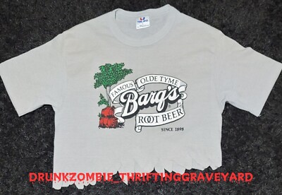 Barq's Root Beer Thin Single Stitch VTG T-Shirt Size LRG Crop Top USA Custom Cut