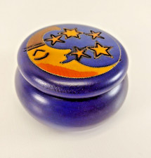 Caja de madera tallada a mano polaca - Caja redonda Luna y estrella - Caja de recuerdo