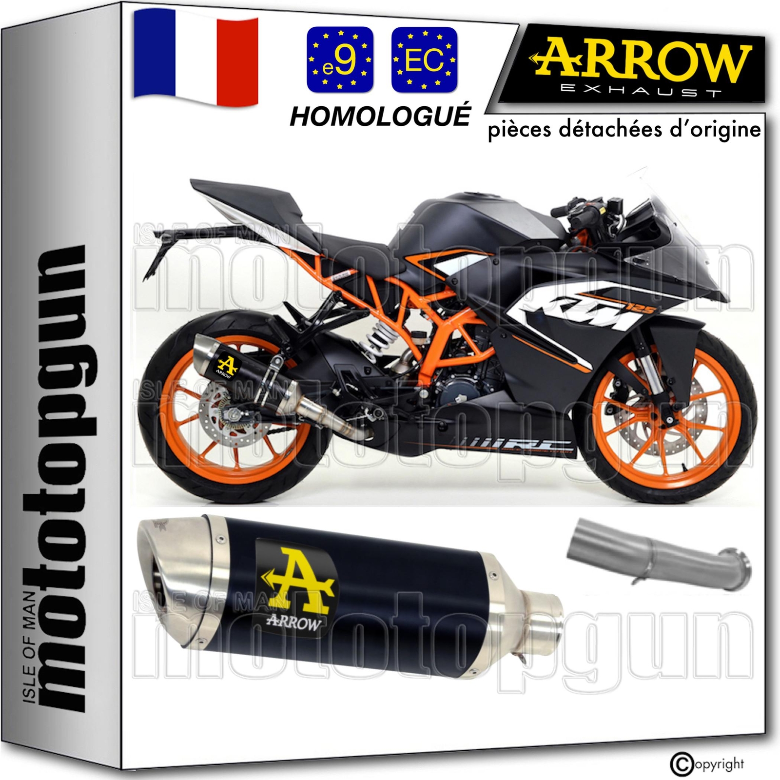 Pot echappement Arrow Thunder noir homologue pour moto KTM RC 390 2017 a 2018