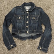 Jolt Denim Jacket Womens Medium Blue Distressed Button Front New
