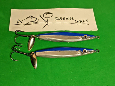 2 - 1 oz FLUTTER SPOONS LURES LEAD SLAB FISHING JIGGING CASTING BLUE ...