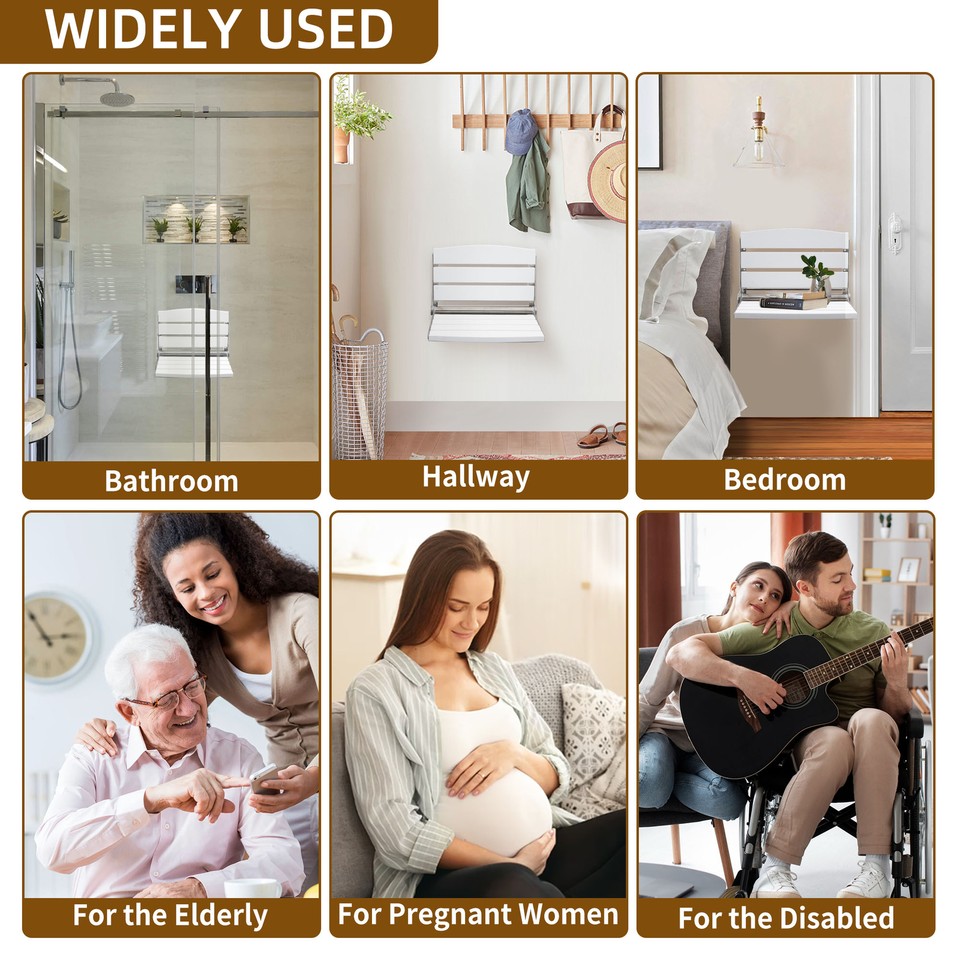 Folding Wooden Shower Seat Foldable Wall Mounted Shower Bench Home ...