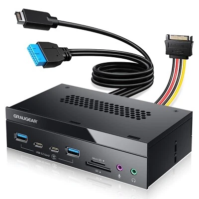 GRAUGEAR Frontpanel in 5,25 Zoll, 4x USB 3.2 Gen2 HUB 10Gbps, 2xA+2xC, Kartenleser, Audio
