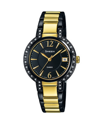 Casio Sheen Date Display Black & Gold Stainless Steel Case and  SHE-4805BSG-1A