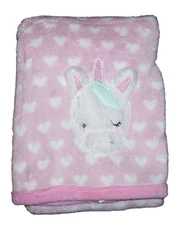 NEW Parents Choice Pink Unicorn Applique Baby Blanket Hearts Security 30x40
