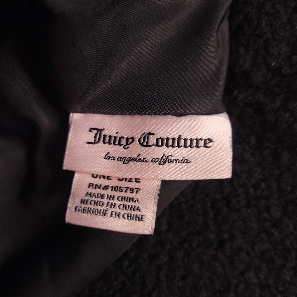 Sombrero de cubo Juicy Couture negro polar piel de caniche corona de oro rosa Y2K para mujer Foto 3 de 4