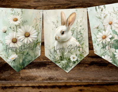 Frühling Blumen Ostern Wimpel Hasen & Gänseblümchen Frohe Ostern Wimpel Dekoration
