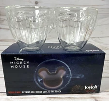 Mickey Mouse Disney Double Wall Espresso 2-Set Glasses JoyJolt 5.4oz NEW