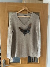 Zara ladies brown long sleeved butterfly embellished jumper size small