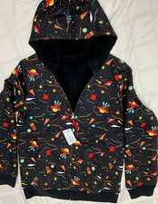 LANDS' END Boys Space Front Zip Hooded Faux Fur Lined Jacket Size XL 14-16