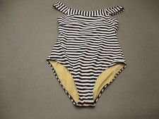 Old Navy Size L Women Black/White Stripe Wireless Unpadded One Piece Swimsuit 6C