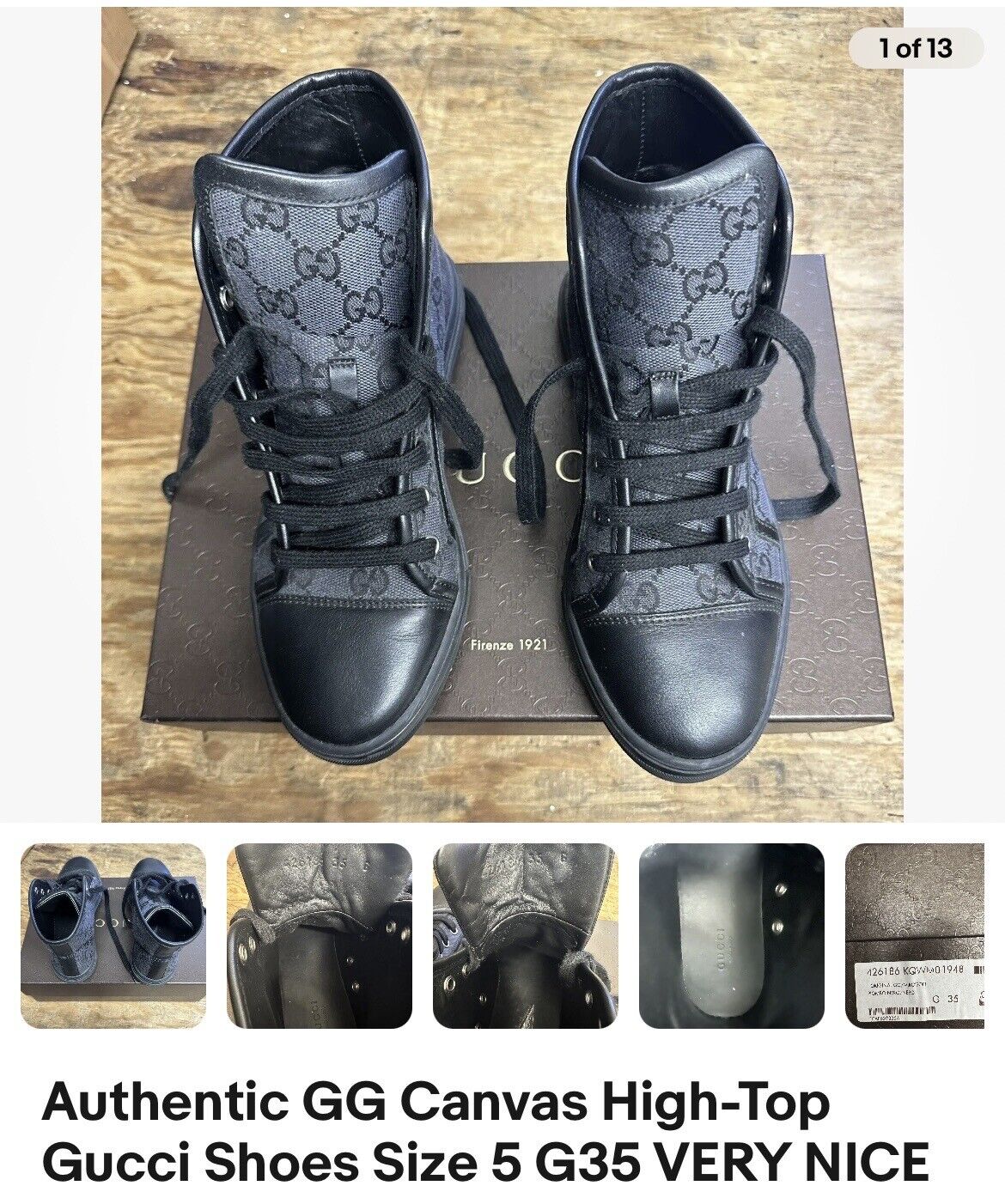 Authentic GG Canvas High-Top Gucci Shoes Size 5 G… - image 2