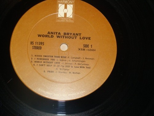 VINYL RECORD LP ANITA BRYANT WORLD WITHOUT LOVE HARMONY HS 11395 - 第 6/6 張圖片