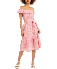 MICHAEL KORS M Dress Coral Pink Gingham Check Ruffle Sleeve Tiered Knee Length