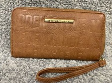 Steve Madden Clutch Embossed Brown Gold Zip Around Wallet Wristlet Purse