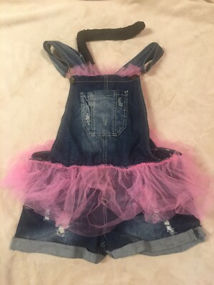 Girl s  Ballerina Cat Costume Size 8 M Medium Denim Overalls W/ Pink Tutu Tail